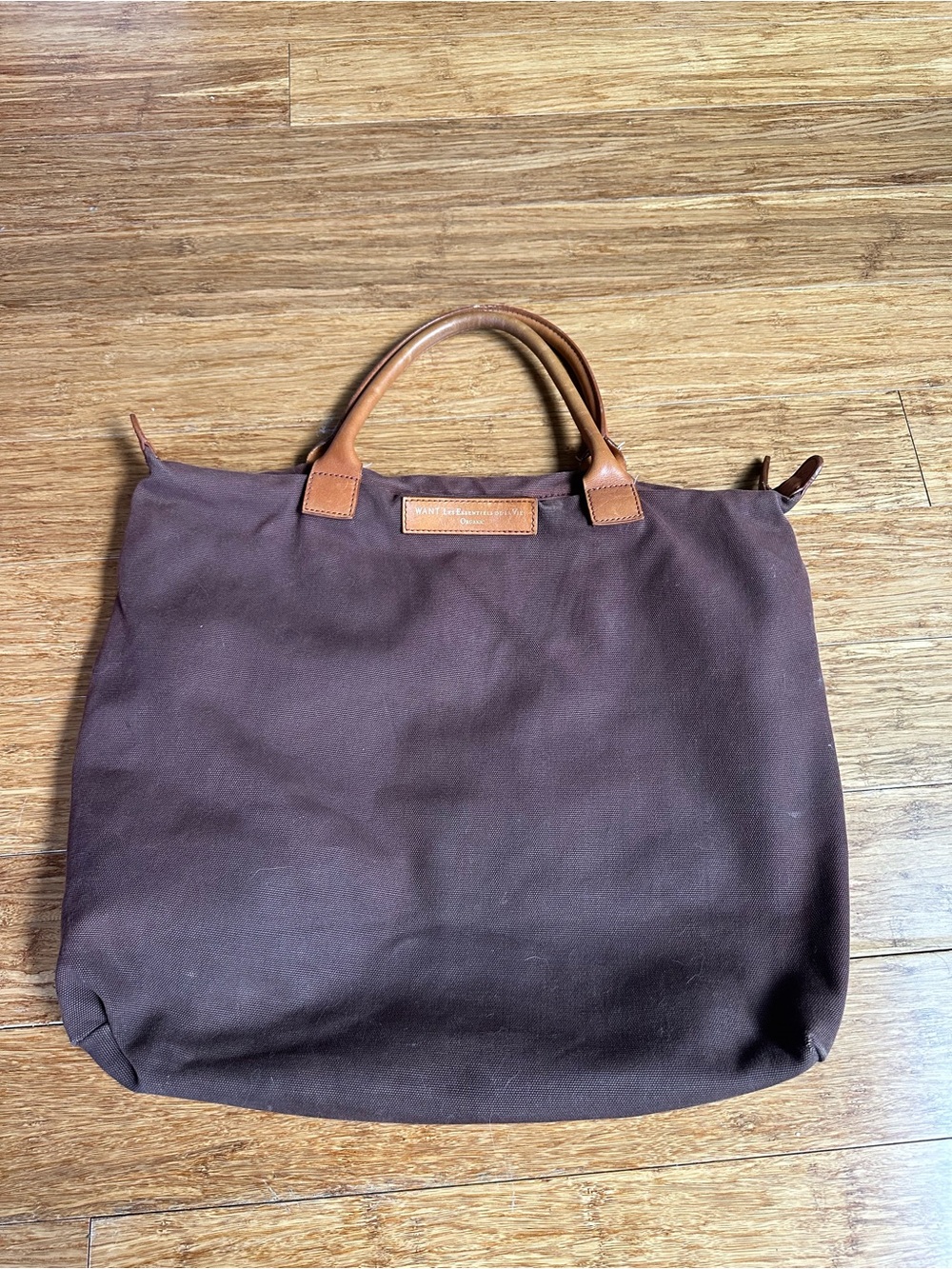 WANT Les Essentiels Brown Canvas Garment Tote Bag Leather Handles